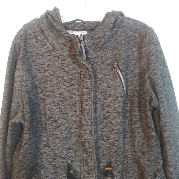 Merona women's XL black and gray marbled lightweight hooded jacket - Picture 2 of 14